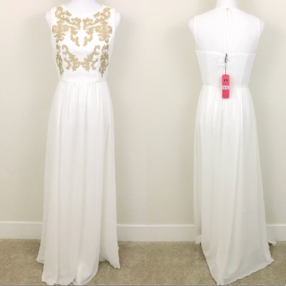 Chi Chi London white and gold maxi dress